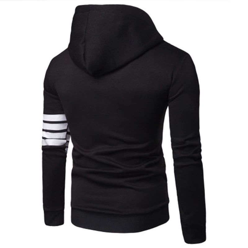 ZUEVI Men's Casual Striped Drawstring Hooded And Zipper Closure Hoodies Slim Fit Lightweight Sweatshirt (Black-XL) - Image 2